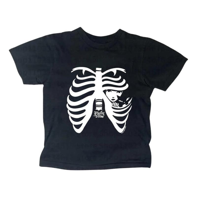 Vintage Sleketon Gothic Emo Girl Top Baby Tee, Y2k Top Women Streetwear, Grunge 2000s, Women Fitted T-Shirt Hoodie,...