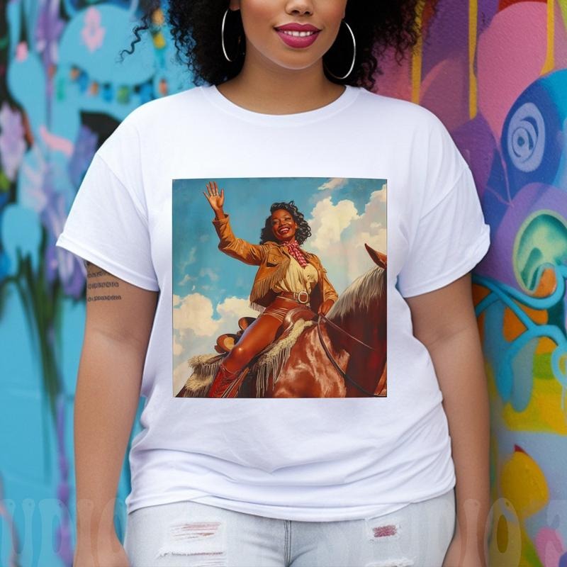 Vintage Smiling Black Rodeo Shirt, Western African American Cowgirl T-Shirt, Melanin Cowgirl Apparel, Black Girl Magic...