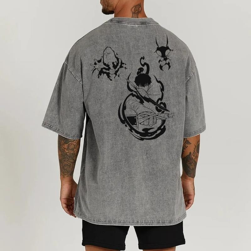 Vintage Solo Leveling Washed Tee, Anime Washed Heavy Cotton Special Graphic T-shirt. Gift For Anime Fan, Anime Lover...