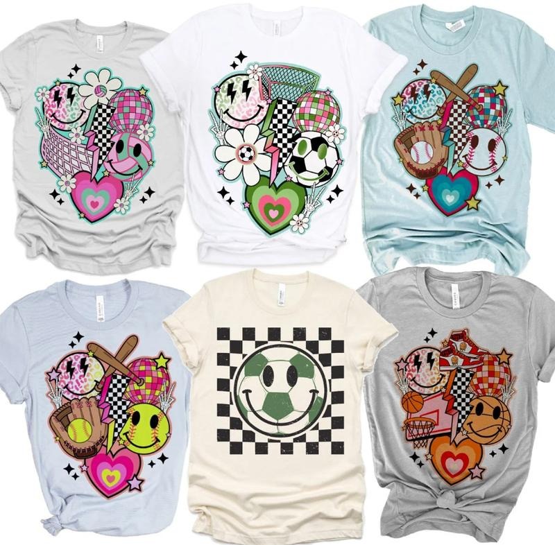 Vintage Sports Smiling Face t-Shirt Womens soccer shirt Football Smile Collage Tshirt football shirt girls Trending Comfy...