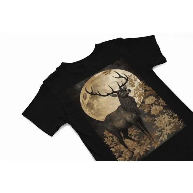 Vintage Stag with Moon T-shirt, Cottagecore T Shirt, Moon tee, Spirit animal T shirt, Hunter Tees, Stag graphic tee,...