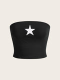 Vintage Star Print Y2K Crop Tops Sleeveless Strapless Summer Bandeau Tube Top Basic Tops T-Shirts, Hoodie, Sweatshirt