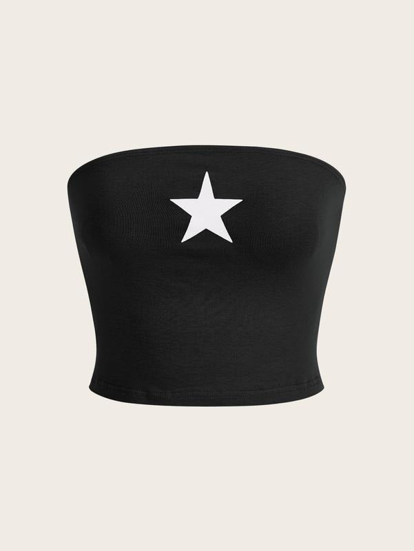 Vintage Star Print Y2K Crop Tops Sleeveless Strapless Summer Bandeau Tube Top Basic Tops T-Shirts, Hoodie, Sweatshirt