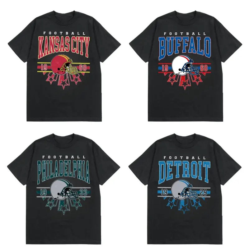 Vintage Style All Team Football T-Shirt in Black, Football Fan Gift, Game Day Shirt Hoodie, Sweatshirt | GrindPrints.com