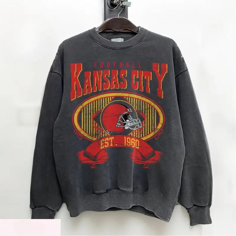 Vintage Style Kansas City Football Crewneck Sweatshirt, Kansas City Football Sweatshirt, trend T-Shirts, Hoodie