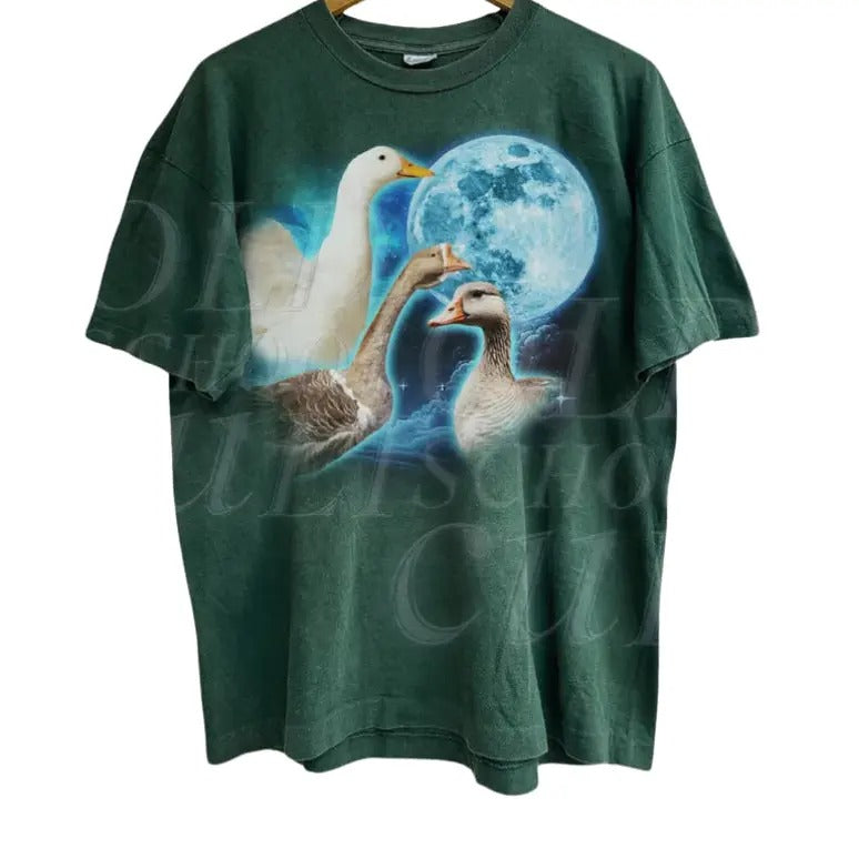 Vintage Three Goose Graphic T-shirts, Retro Silly Goose Tshirt, Wild Life Duck Lovers, Funny Weird Shirt, Oversized Y2k...