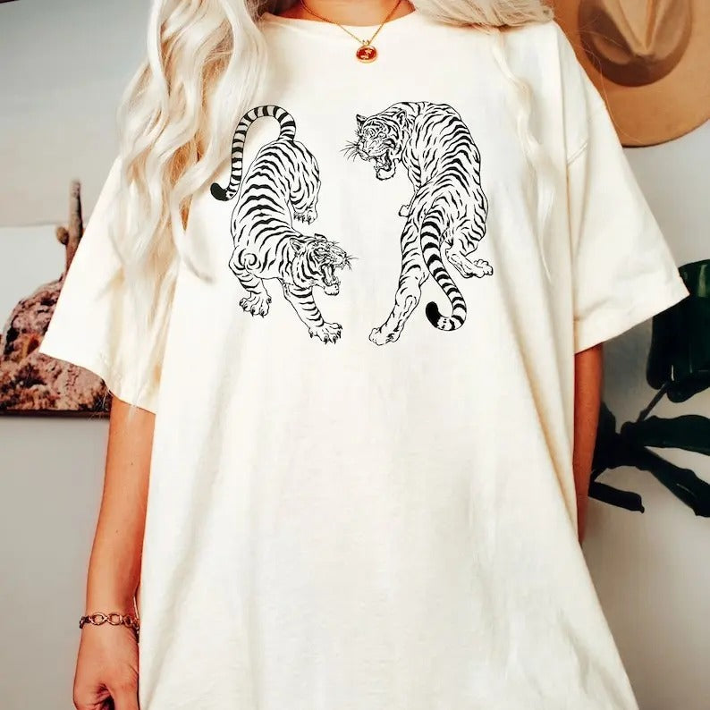 Vintage Tiger T-Shirt, Graphic Tees,  Year Of The Tiger Pink, Tiger Aesthetic Clothes T-Shirt, Gift For Men And Woman...