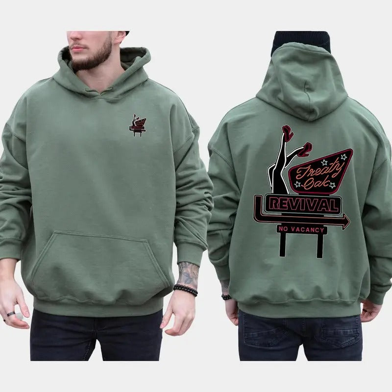 Vintage Treaty Oak Revival 2-Sided Hoodie, Retro Neon Sign Hoodies, Funny Men's Hooded, Unisex Drink Tops, Cotton Casual...