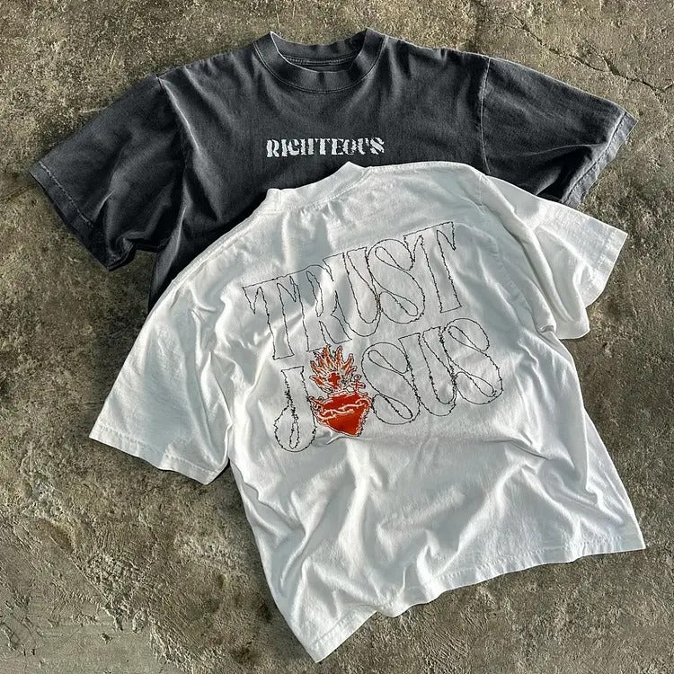 Vintage Trust Jesus Graphics Printed Cotton T-Shirt graphic  tee Crewneck Menswear Hoodie, Sweatshirt | GrindPrints.com