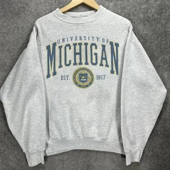 Vintage University Of Michigan Sweatshirts, Michigan University Men Women Shirt Classic Cotton Off-white Unisex Menswear...
