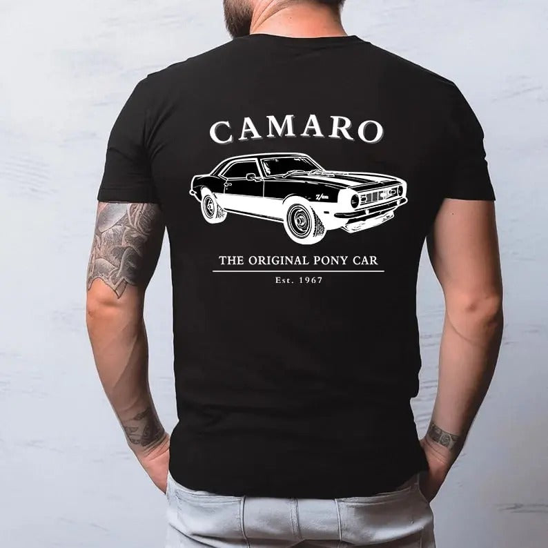 Vintage Vibe 2 Sides Camaro EST 1967 Men's Cotton Tee Old School Tee Gift for Him Classic Car Casual Menswear Hoodie,...