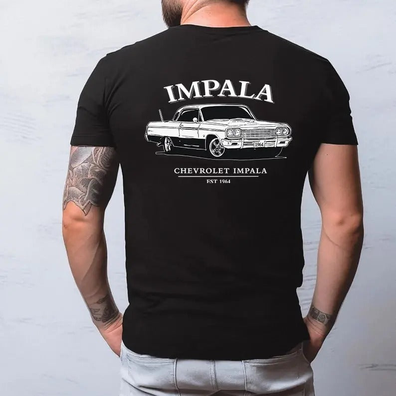 Vintage Vibe 2 Sides Chevy Impala 1964 Men's Cotton Tee Old School Chevy Tee Gift for Him Classic Ford Car Casual...