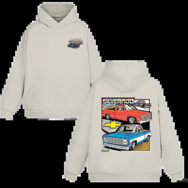 Vintage Vibe 2 Sides Chevy Silverado Hoodie Men's Cotton Hoodie Old School Sweater Gift for Him Classic Car Casual...