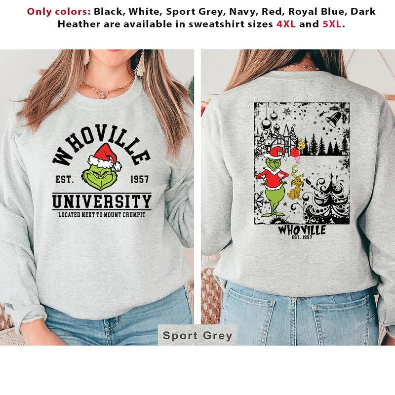 Vintage Whoville University Grinch Christmas Crewneck Sweatshirt, Hoodie, T-shirt | GrindPrints.com