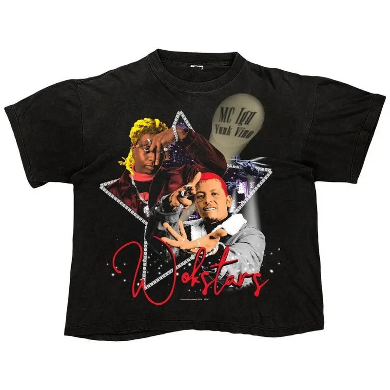 Vintage Wokstars Black Graphic Bootleg T-Shirt Hoodie, Sweatshirt | GrindPrints.com
