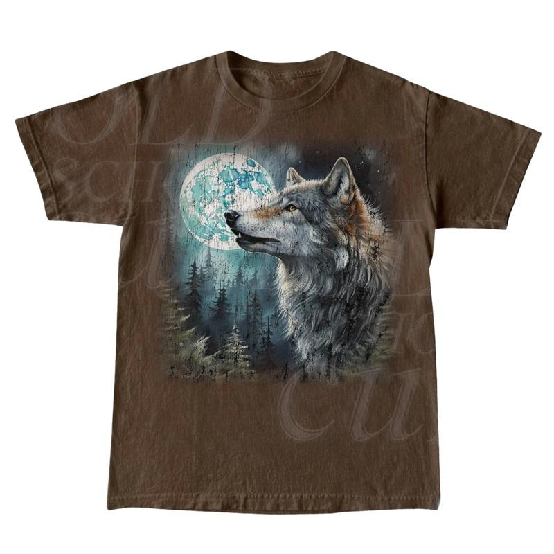 Vintage Wolf 90s Graphic Shirt, Wolf Lovers Retro Tee, 2000s Nature Moon Shirt, Nostalgia Unisex Oversize Tee, Cute Wolf...