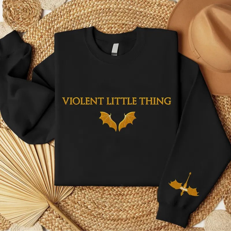 Violent Little Thing Embroidered Sweatshirt - Unisex - Fourth Wing - Basgiath War Collage Embroidered  - Dark Academia,...