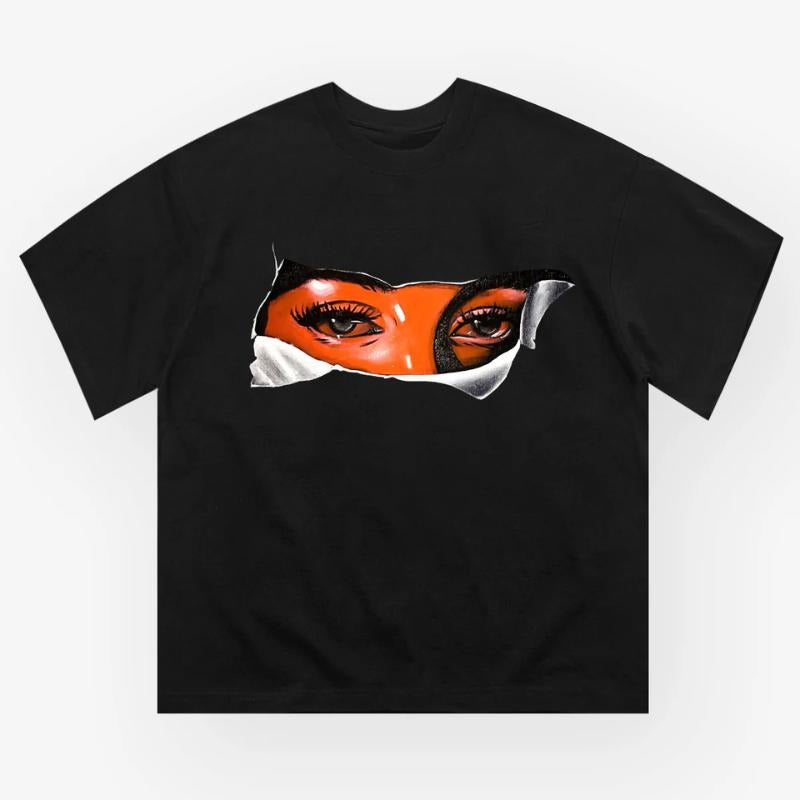 Virgin Mary Eye Print T-shirt, Vintage Graphic Tee, Y2k Clothing, Unisex Cotton Crewneck T-Shirt