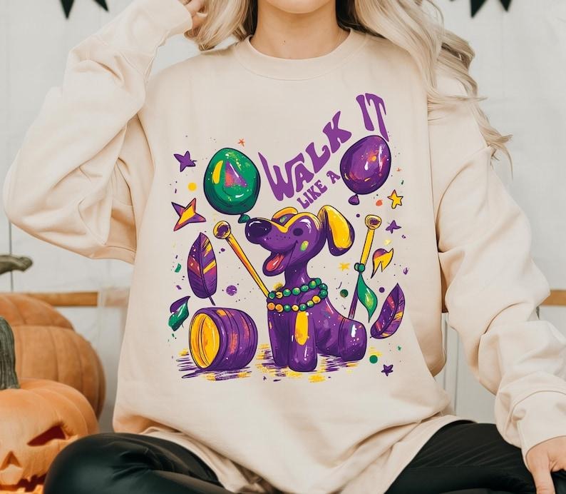 Walk Like Dog Mardi Gras Glitter Mardi Gras Shirt Retro Mardi Gras Fleur De Lis Louisiana Brushstroke Png T-Shirts, Hoodie, Sweatshirt