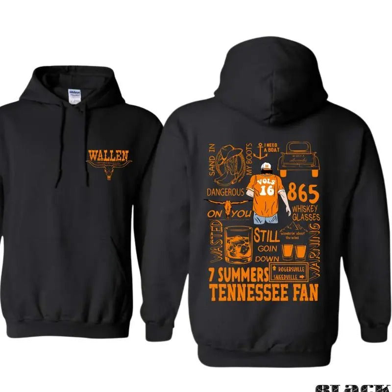 Wallen Tennessee Fan Hoodie - Vibrant Tribute to Tennessee Spirit with VOLS Graphics, Ideal for True Fans and Whiskey...