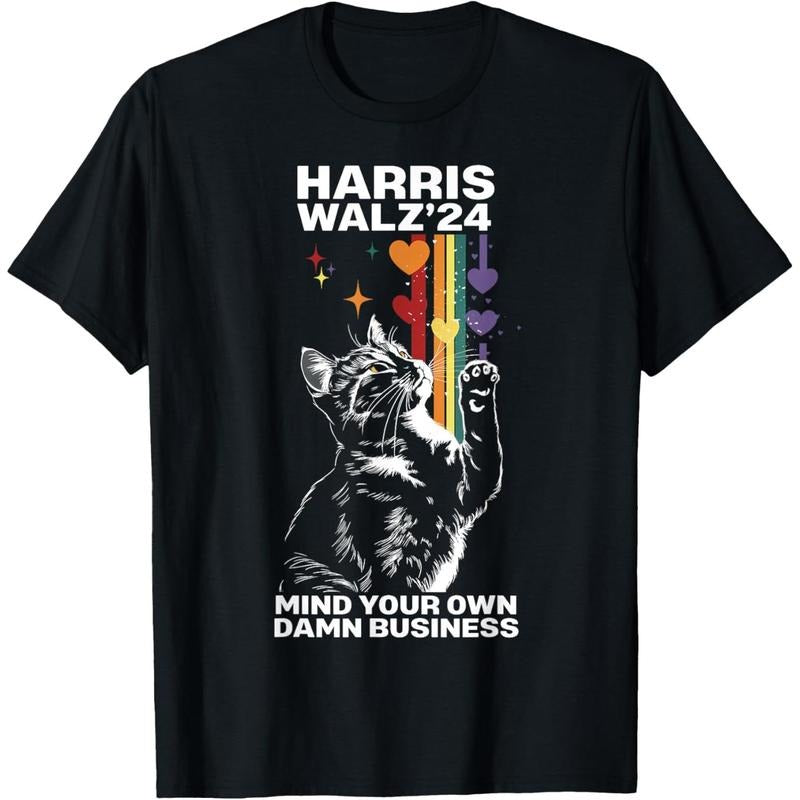 Walz Mind Your Own Damn Business Harris Waltz Cat Lady  T-Shirt made in usa Hoodie, Sweatshirt | GrindPrints.com