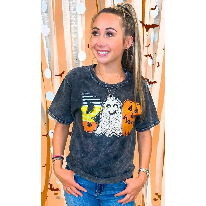 Watercolor Boo Mineral Washed Graphic T-Shirt Hoodie, Sweatshirt | GrindPrints.com
