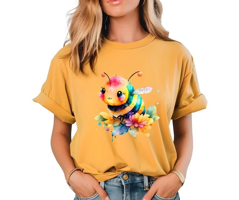 Watercolor Floral Bee Comfort colors Tee shirt Hoodie, Sweatshirt | GrindPrints.com