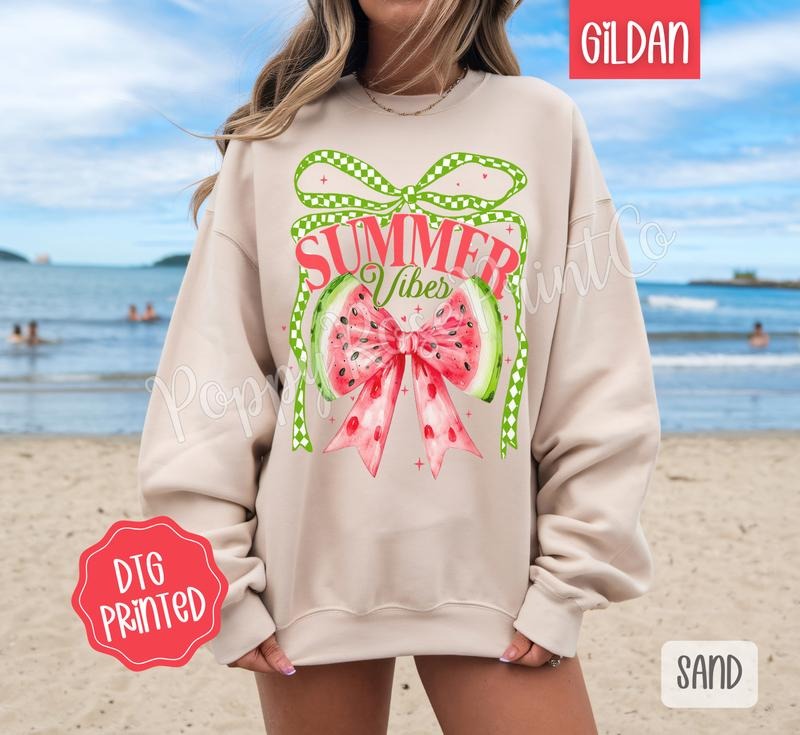 Watermelon Summer Vibes Sweatshirt, Cute Summer Sweater, Girly Beach Crewneck T-Shirts, Hoodie | GrindPrints.com