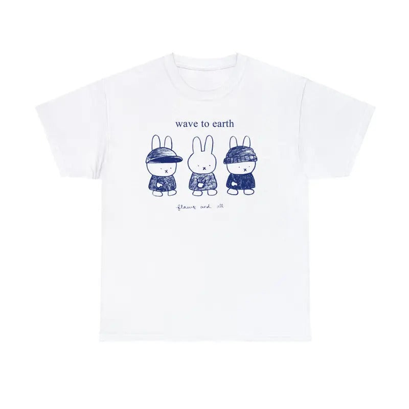 Wave To Earth Miffy Inspired T-Shirt Music Fan Cartoon Rabbit Graphic Unisex Meme Tee Hoodie, Sweatshirt | GrindPrints.com