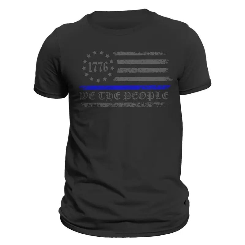We The People 1776 Thin Blue Line Flag Police Men's T-Shirt Casual Classic Hoodie, Sweatshirt | GrindPrints.com