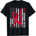 We Wear Red For Red Ribbon Week Awareness American Flag T-Shirt Made in USA Hoodie, Sweatshirt | GrindPrints.com