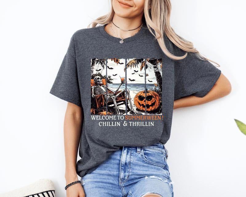 Welcome to Summerween Halloween Unisex T-Shirt, Graphic Tees for Women & Men, Oversized Cotton Tees,  Autumn Wear Hoodie,...