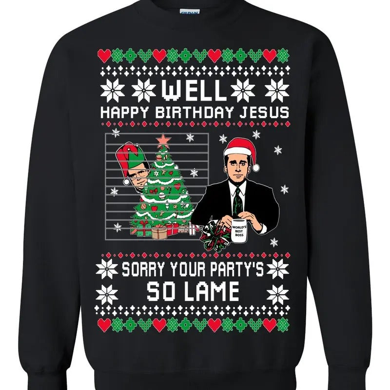 Well Happy Birthday Jesus Ugly Christmas Sweater Unisex Crewneck Graphic Sweatshirt T-Shirts, Hoodie | GrindPrints.com