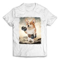 Welsh Corgi Dog Weightlifting with Dumbbell in Mountainous Outdoor - Short-Sleeve Unisex, Men Made in USA T-Shirts,...