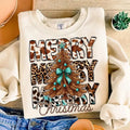 Western Christmas Coquette Shirt Howdy Christmas Country Tree Turquoise Gem Stones Cow Bows ornament Cowboy Boots Xmas...