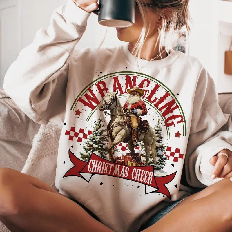 Western Christmas s, Western Christmas SweatShirt Shirt, Christmas Shirt, Santa Claus Shirt, Cowboy Shirt , Shirt...