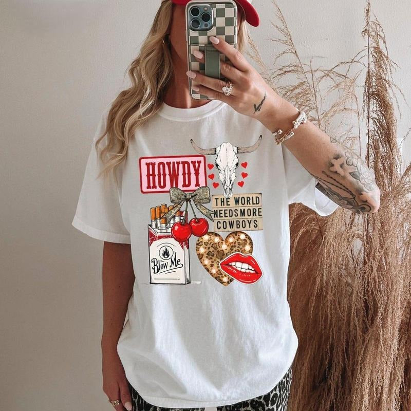 Western Collage T-shirt Cowgirl Shirt Howdy Cowboy Howdy Shirt Bull Skull Women T-shirt Hoodie, Sweatshirt | GrindPrints.com