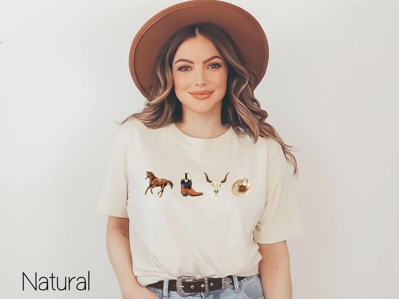 Western Cowboy T-Shirt,Cow Skull Shirt,Country Concert Tee,Boho Cow Skull Shirt,Vintage Wild West Unisex Shirt,Cowgirl...