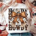 Western Cowgirl Howdy, Brown Leather Bow, Western Mama, Western Shirt Hoodie, Sweatshirt | GrindPrints.com