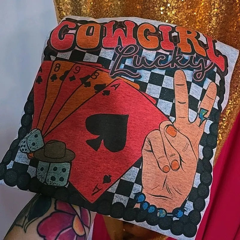 Western Cowgirl Lucky Graphic Tee, Unisex fit Hoodie, Sweatshirt | GrindPrints.com