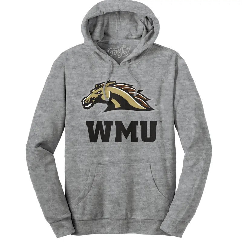Western Michigan University Broncos Hooded Sweatshirt - Gray T-Shirts, Hoodie | GrindPrints.com