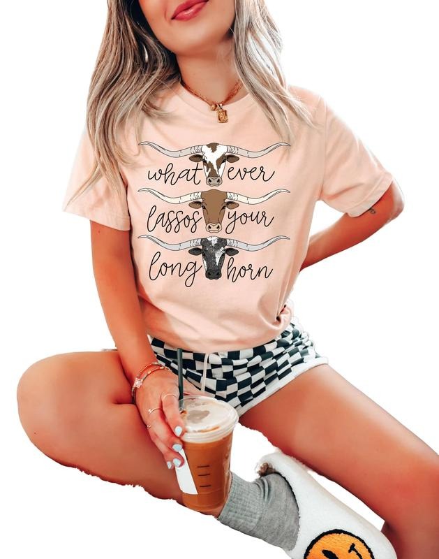 Whatever Lassos Your Longhorn Shirt, Western Tshirt Women, Rodeo Shirt, Wild West, Cowgirl Shirt, Boho Tee, Howdy Shirt,...