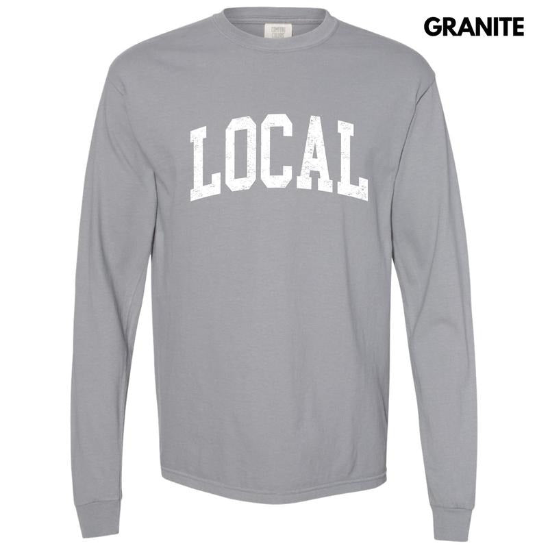 White - Local Varsity Letter Long Sleeve Comfort Colors T-Shirt 'NLB' Hoodie, Sweatshirt | GrindPrints.com