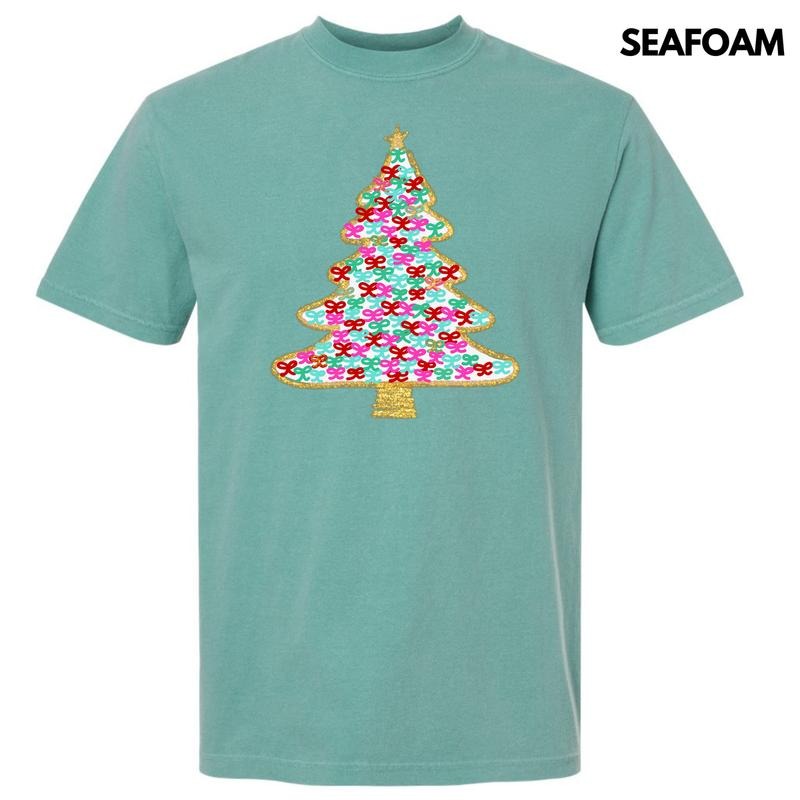 White Bushel Of Bows Christmas Tree Comfort Colors T-Shirt 'NLB' Hoodie, Sweatshirt | GrindPrints.com