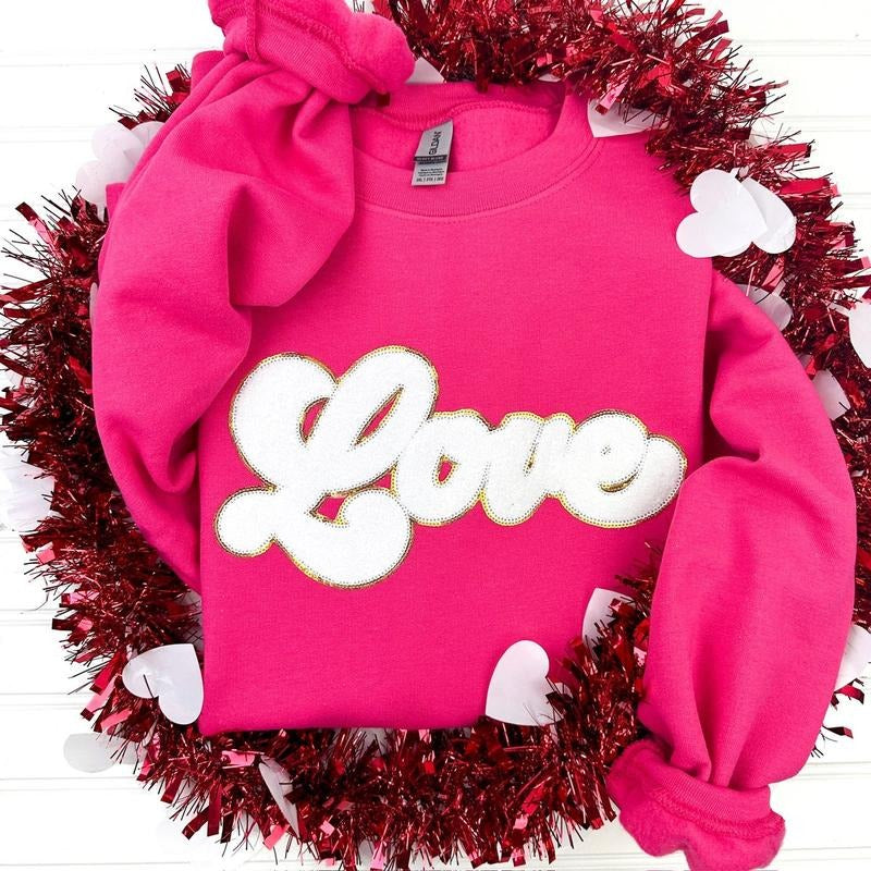 White Chenille LOVE Patch Sweatshirtstyle{n002}2 T-Shirts, Hoodie, Sweatshirt | GrindPrints.com