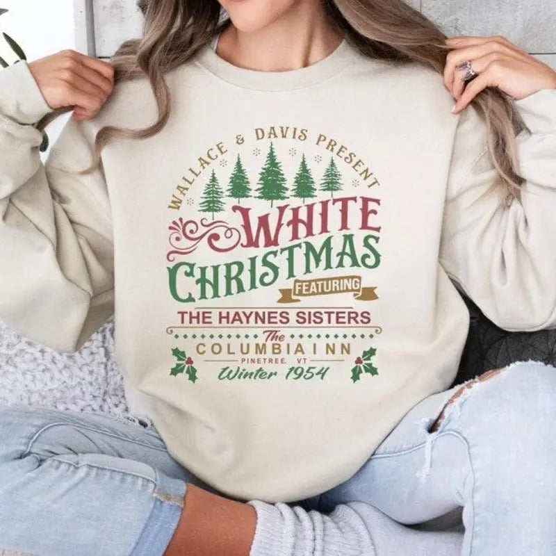White Christmas Sweatshirt, Columbia Inn Pine Tree Vermont Christmas Sweatshirt, Christmas Movie Sweatshirt, A White...