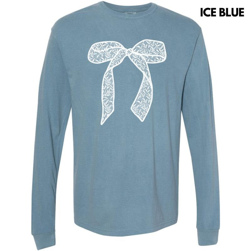 White Lace Bow Long Sleeve Comfort Colors T-Shirt 'NLB' Hoodie, Sweatshirt | GrindPrints.com