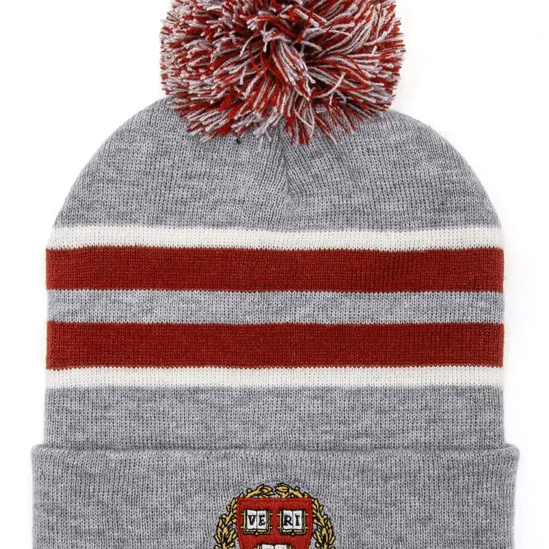 Harvard University Veritas Shield Pom Pom Beanie - Gray/Burgundy/White T-Shirts, Hoodie, Sweatshirt | GrindPrints.com
