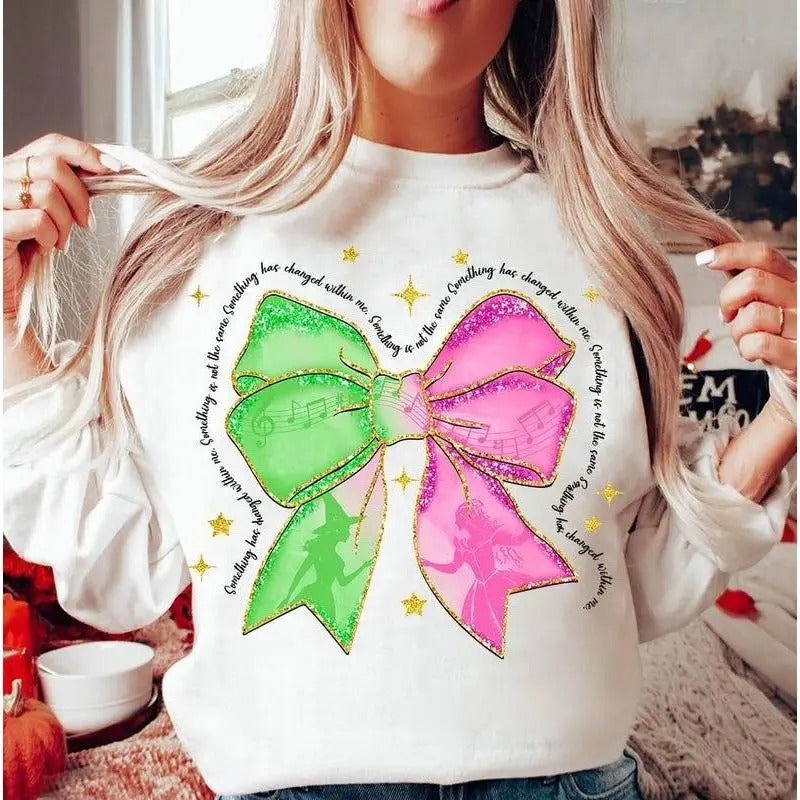 Wicked Change Good Glitter Coquette Bow Shirt Defy Gravity Pink Green Sublimation Wizard Oz Fan Art T-Shirts, Hoodie, Sweatshirt
