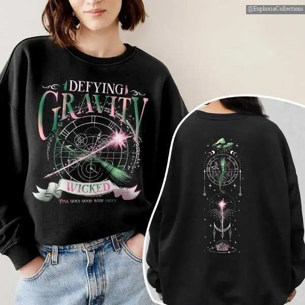 Wicked Changed For Good Defy Gravity Sweatshirt, Hoodie, Tee, Pink Green #Glinda #Ariana, Musical Broomstick Magic Wand...